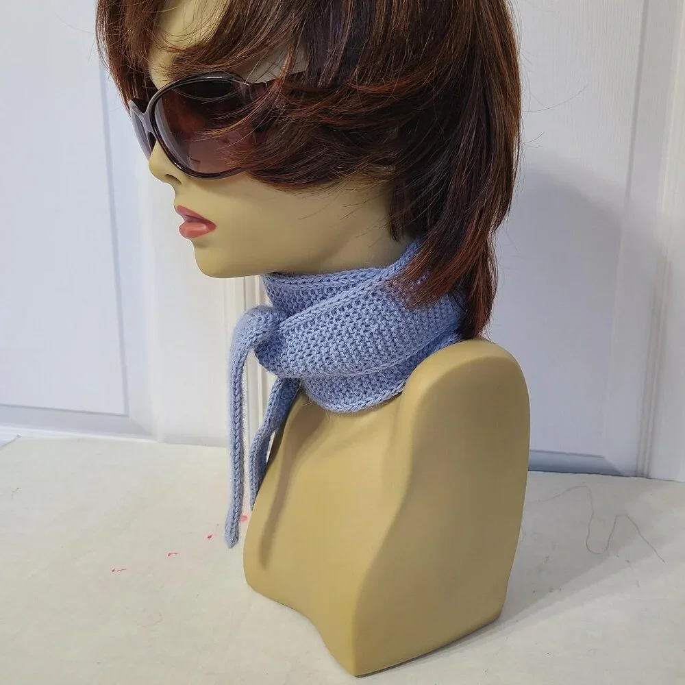 Sophie Scarf Handmade Blue Knit 100% Alpaca Scarf French Style Mini Wrap